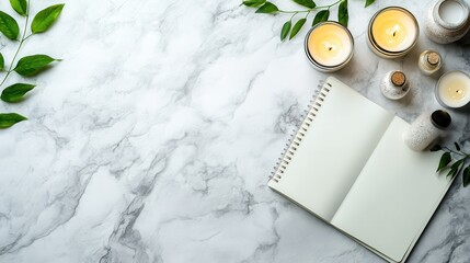 Minimalist Setup with Journal and Candles in Morning Light