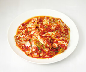 Freshly Mixed Korean Geotjeori Kimchi with Cabbage and Spicy Seasoning