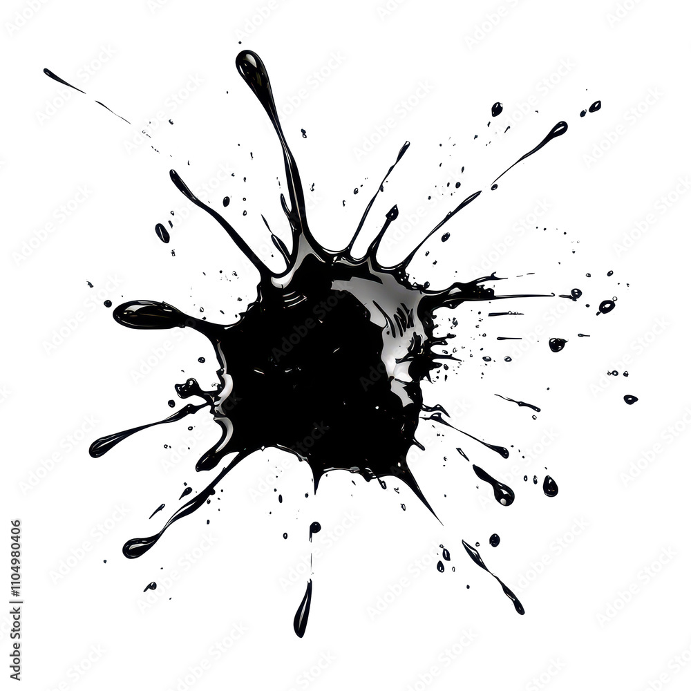 Poster black and png isolated ink splat creating a grunge effect suitable for artistic backgrounds and desi