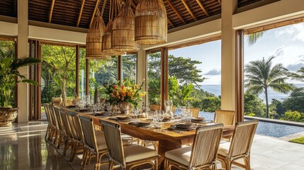 Obraz premium Luxury Dining Room with Ocean View