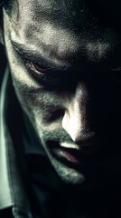 Intense Vampire with Glowing Eyes in Dramatic Light