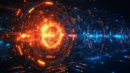 Obraz premium Artificial intelligence chipset on circuit board in futuristic concept technology artwork, orange tone