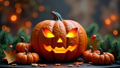 Fototapeta premium Ghoulish gourd ensemble for Halloween