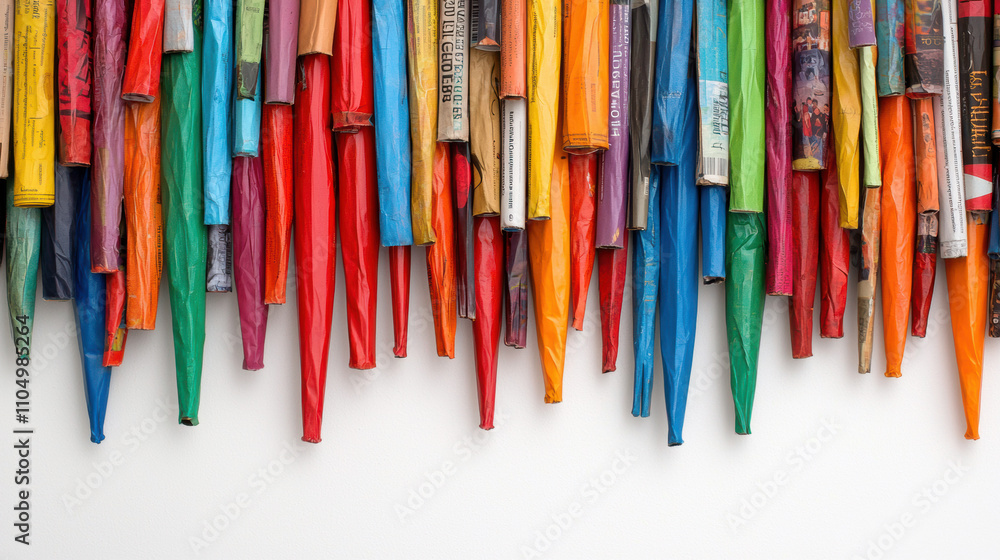 Poster recycle upcycling management concept. a colorful array of pencils arranged in a vibrant display agai