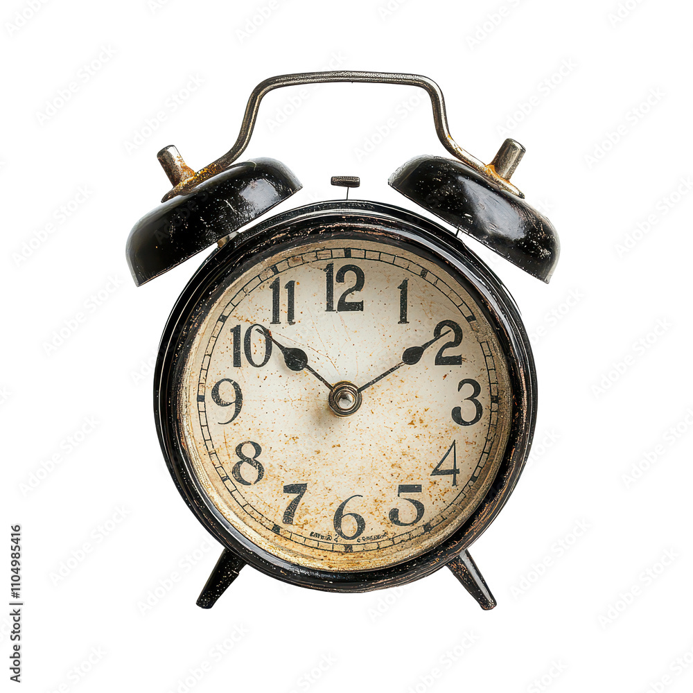 Aufkleber classic vintage alarm clock on a clean transparent background displaying time with a rustic finish, 