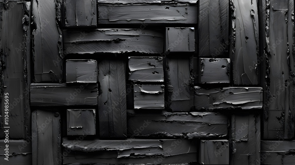 Poster abstract black textured blocks pattern.