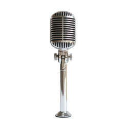 Fototapeta premium Classic silver music microphone on a transparent background perfect for retro-themed events or music promotions, A retro classic silver music microphone, transparent background.