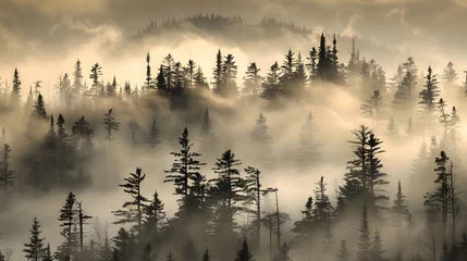 Misty Mountain Forest Silhouettes At Sunrise