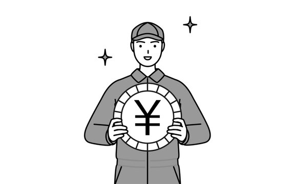 recommend clip art: 為替差益や円高のイメージ、つなぎ姿の整備士