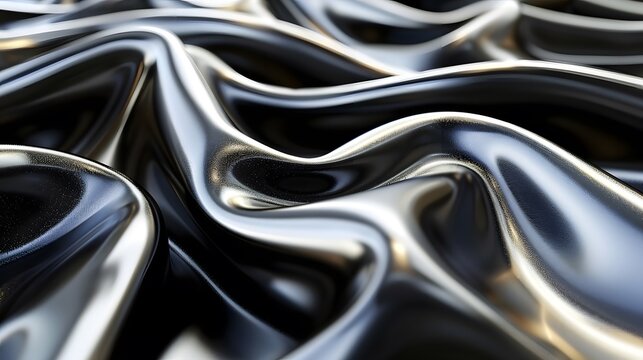 Abstract metallic waves, flowing dark chrome texture.
