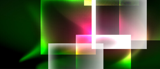 Glass squares with neon shiny light abstract background