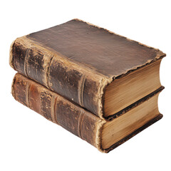 Obraz premium An antique book with a thick cover rests on a transparent background showcasing its age and craftsmanship, an old book with a very thick cover, transparent background