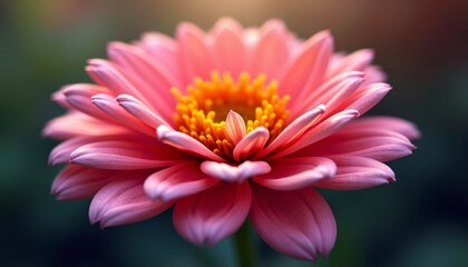 A pink flower with yellow center on a blurred background