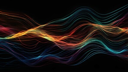 Fototapeta premium Abstract colorful waves representing energy and movement against a dark background.