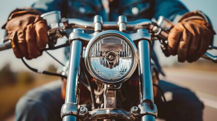 Closeup of a motorcycle headlight.