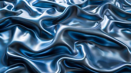 Obraz premium Abstract close-up view of luxurious, draped, dark blue satin fabric with ripples and folds.
