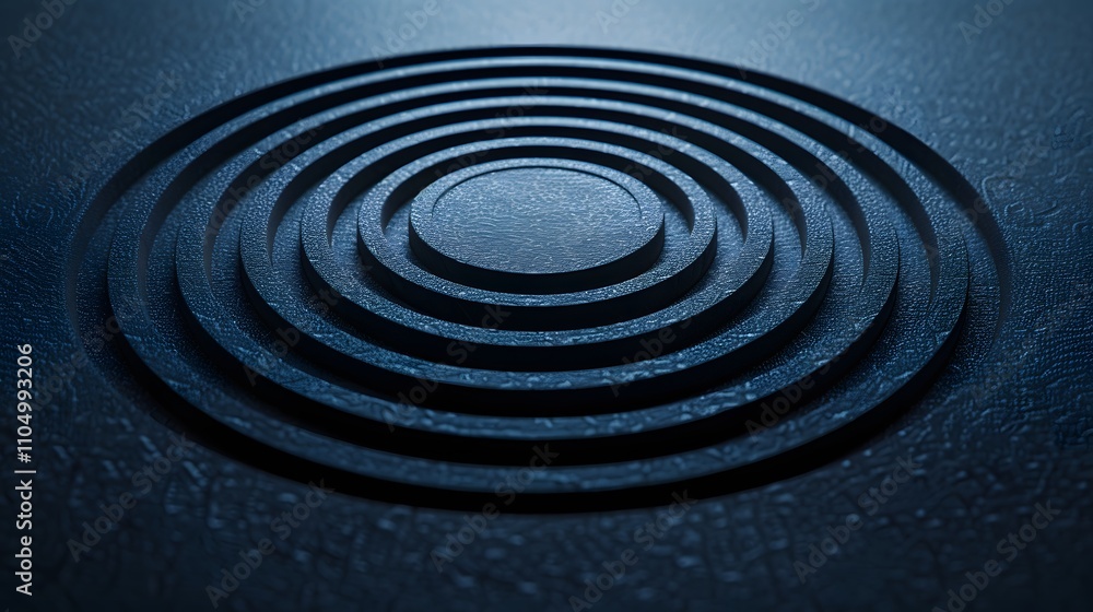 Poster abstract concentric circles, dark blue textured surface, 3d rendering.