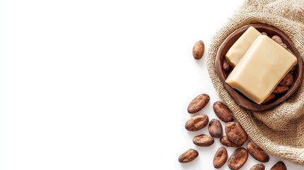 Cocoa Beans Next to Artisan Chocolate on Rustic Surface