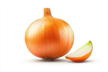 Fresh Peeled Onion with Skin and Slice Detail
