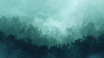 Fototapeta premium Misty Green Forest Abstract Landscape Artwork