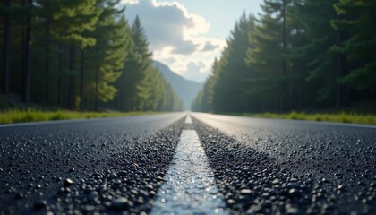 Fototapeta premium Empty road in forest with sunlight