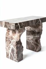 Stone console table, textured, rectangular top.