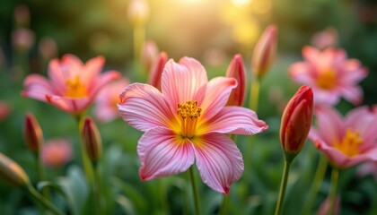 Beautiful pink flowers in field