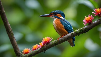 Fototapeta premium Tropical Majesty: Manganese Kingfisher Perched on a Lush Branch