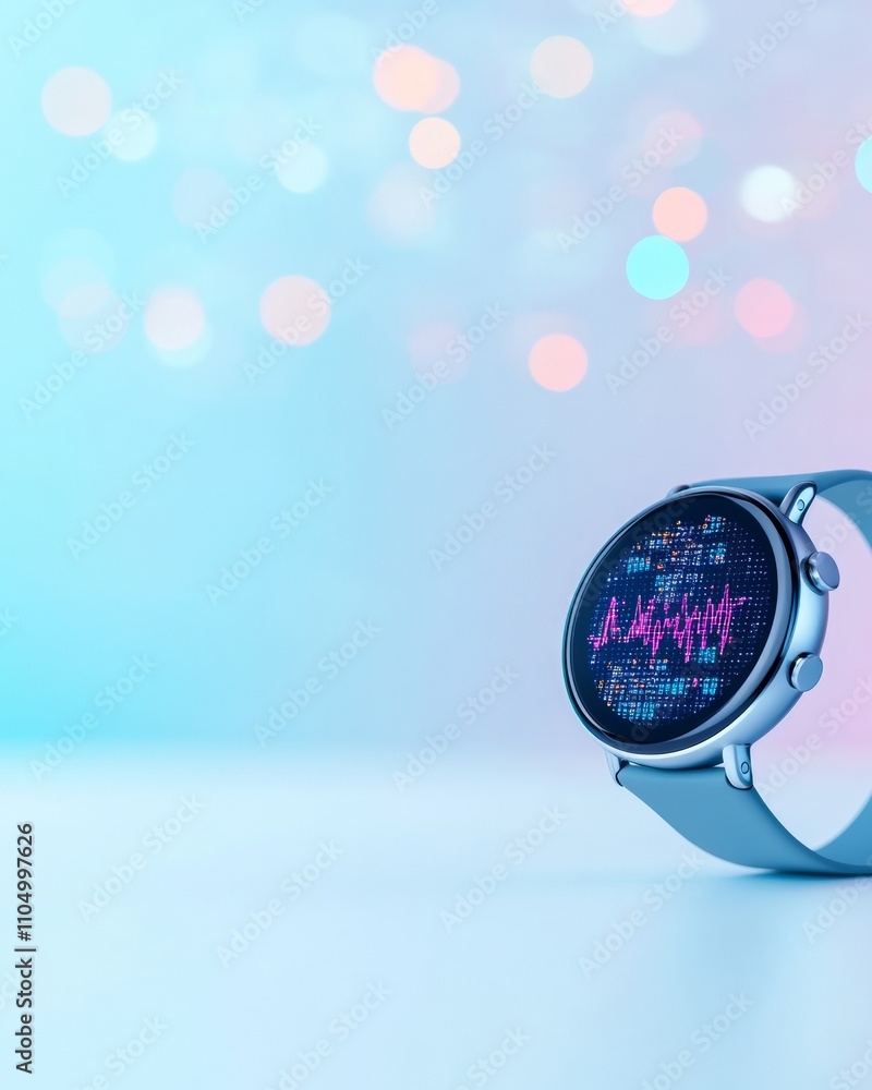 Fototapete cutting-edge smartwatch displaying real-time health analytics against a futuristic backdrop