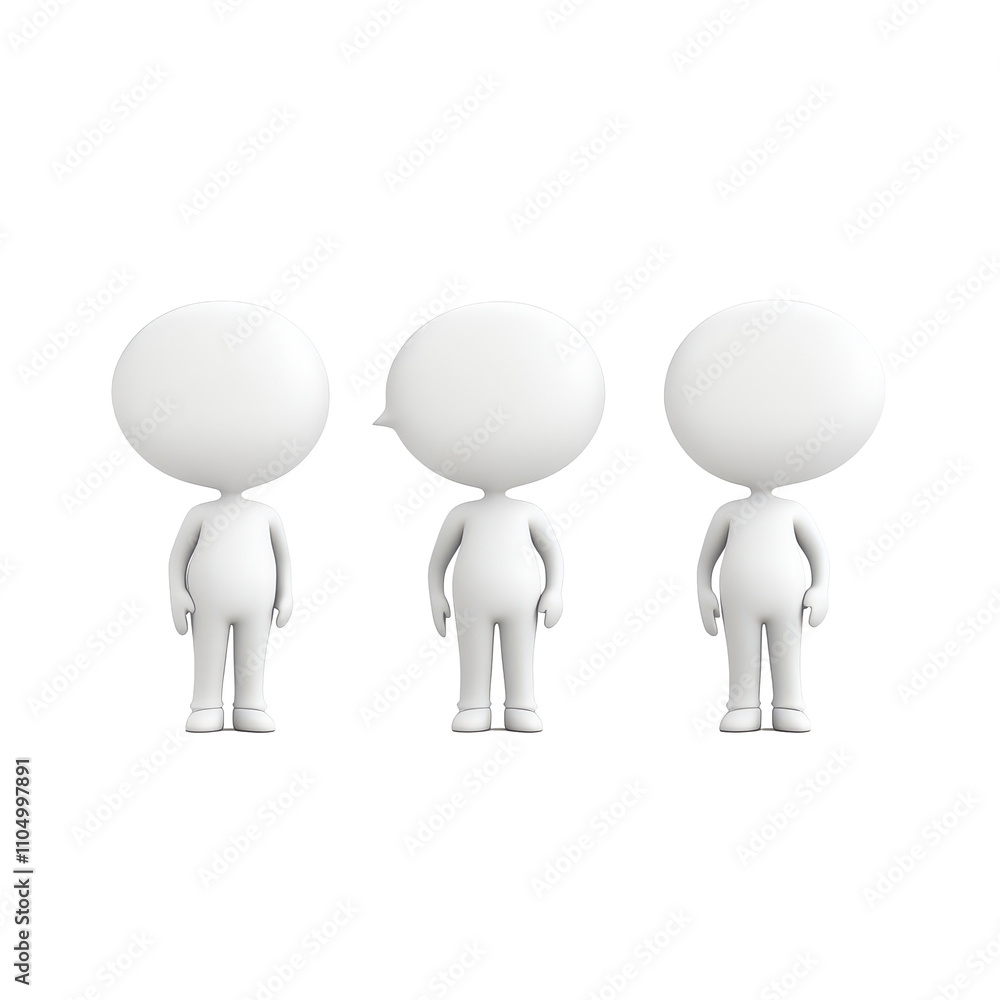 Poster minimalist figures with speech bubbles showcasing communication and interaction in a simple, png set