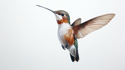 Fototapeta premium A vibrant hummingbird in flight wings outstretched