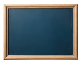 Empty chalkboard with wooden frame, isolated on transparent background.