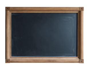 Empty chalkboard with wooden frame, isolated on transparent background.