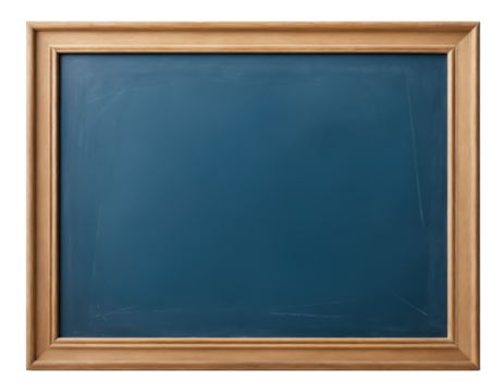 Empty chalkboard with wooden frame, isolated on transparent background.