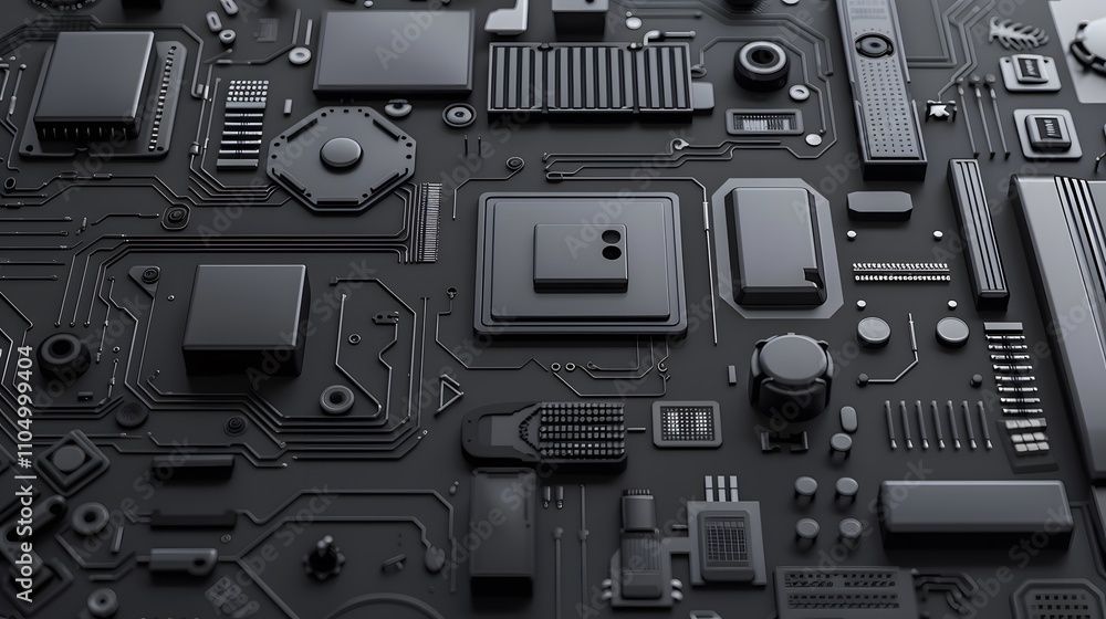 Aufkleber abstract dark grey circuit board texture with various components.