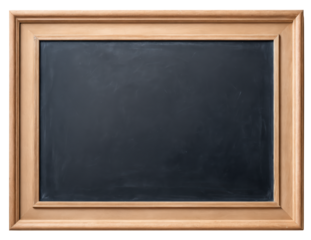Empty chalkboard with wooden frame, isolated on transparent background.