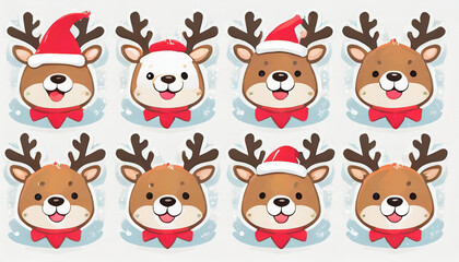 Fototapeta premium Reinder icon set collection, concept of christmast greeting card