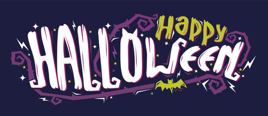  Happy Halloween poster, greeting card. Happy Halloween vector lettering. Vector illustration