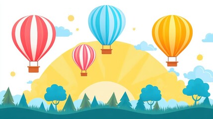 Colorful Hot Air Balloons Rising at Sunrise