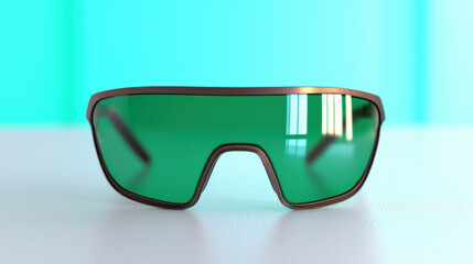 Modern futuristic sunglasses with sleek design and green lenses