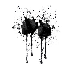Black and Png ink splatter showcasing grunge texture with dripping details on a clean transparent background, Black and Png grunge ink splat isolated on transparent background