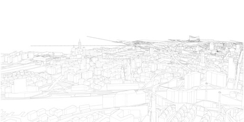 3d wireframe of building. sketch design.Vector
