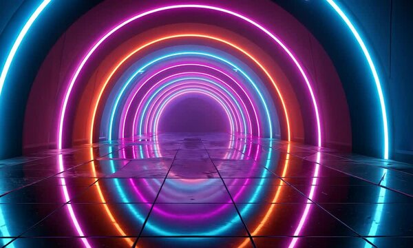 Neon Tunnel of Vibrant Colors: A Digital Art Piece