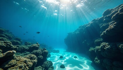 Fototapeta premium Deep blue ocean with sunlight rays