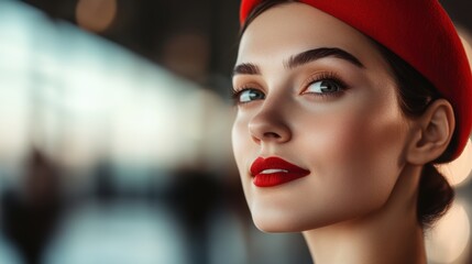 Confident Stewardess at Airport Boarding Gate