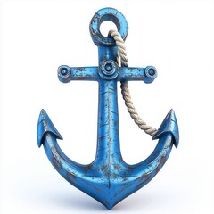 Old wooden anchor isolated, white background.