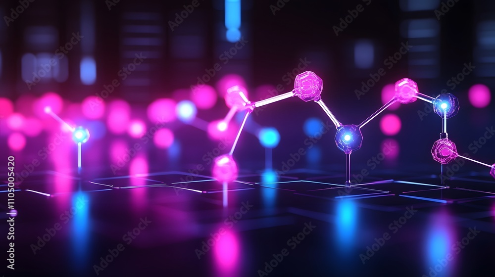 Poster abstract glowing network nodes and connections.