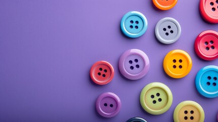 Fototapeta premium A colorful collection of buttons on a purple background.