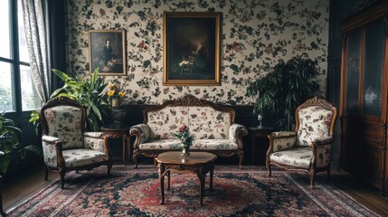 Vintage Floral Interior Design - Luxurious Living Room