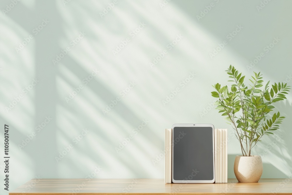 Poster Minimalistic Home Study Setup with Tablet and Greenery